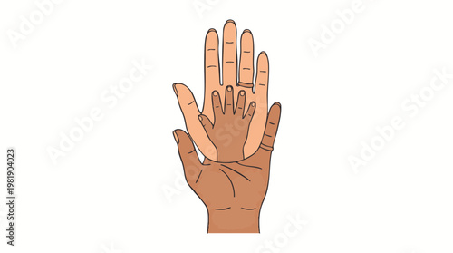 Adult hand and child hand stacked together.