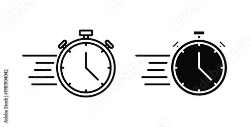Time fast icon in black and white color. Solid and linear icons