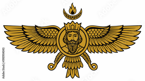 Faravahar Zoroastrian Winged Guardian Symbol With Crown.