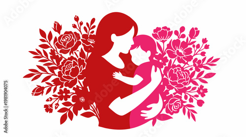 Stylized Mother Embracing Baby Illustration Warm Tender Embrace.