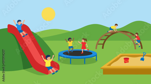 Children playing on outdoor playground equipment.
