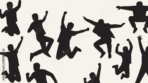 Silhouettes of people jumping in celebration.