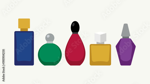 Colorful perfume bottles on a shelf.