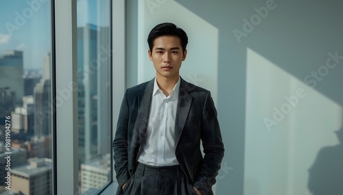 Stylish business man posing in urban modern architecture setting