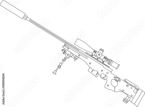 L115a3 long range sniper rifle with a scope side view vector illustration. Vector drawing of a long-range sniper rifle. 