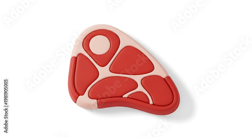 Stylized raw steak cut, isolated on white, red meat with bone shape, food illustration for culinary concepts