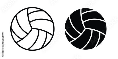 Volley ball icon in black and white color. Solid and linear icons