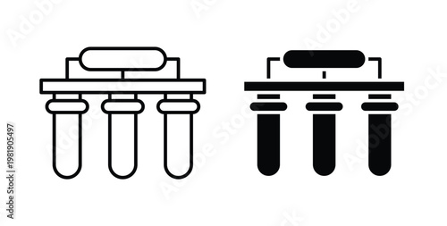 Water filtration icon in black and white color. Solid and linear icons