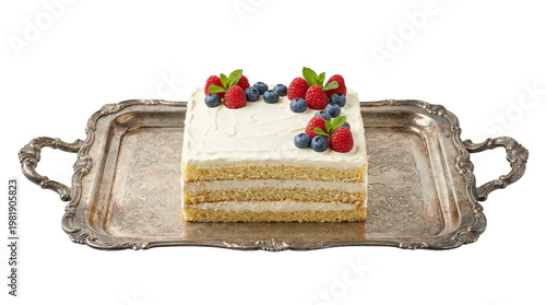 cake on vintage silver tray