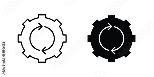 Workflow icon in black and white color. Solid and linear icons