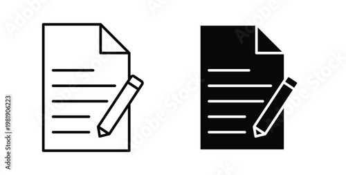 Writing icon in black and white color. Solid and linear icons