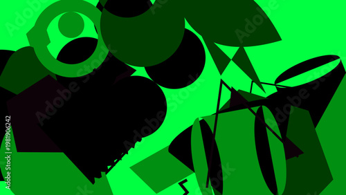 Abstract Neon Green and Black Geometric Shape Composition