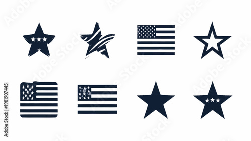 American flag and star icons for USA branding and marketing materials