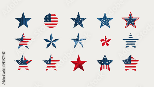 American flag icons for USA branding and marketing materials featuring stars and flags