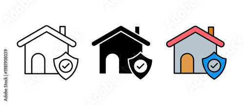 House Insurance Icon, home protection, property safety, coverage, stroke filled and colored icon set.