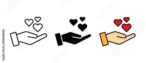 Empathy Icon, compassion symbol, care, emotional support, stroke filled and colored icon set.