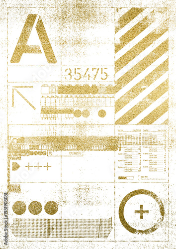 Large gold foil abstract textured collage with a transparent background