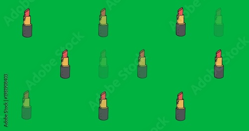 Digital animation of multiple red lipstick icons against black background
