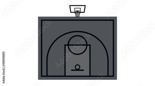 Court Perspective: A stylized illustration of a basketball court, offering a minimalist, top-down perspective of the court