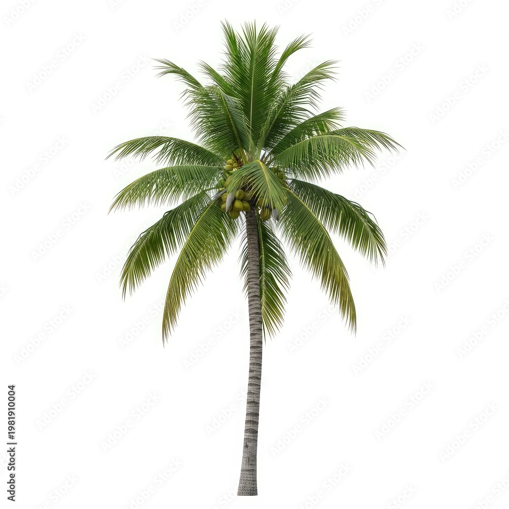 Obraz premium Isolated Coconut Palm Tree With Coconuts on White Background Stock Photo