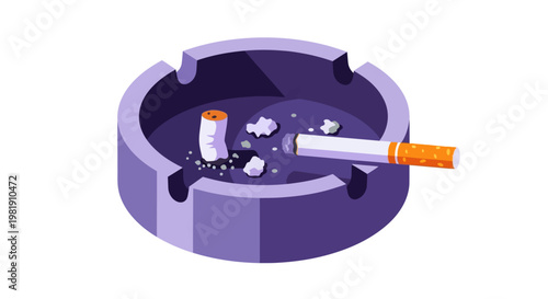 Close-up of an ashtray filled with cigarette butts and ashes in an indoor setting.