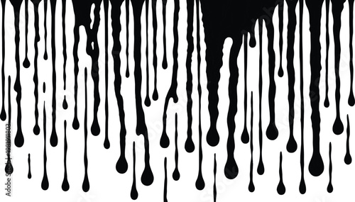 Black paint dripping effect many lines abstract background isolated on transparent background.
