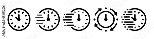 Collection of stylized clock representing speed, time, and deadlines
