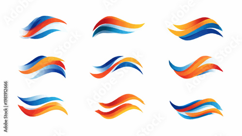 Vibrant dynamic flowing flag icons set with smooth curves on a globe
