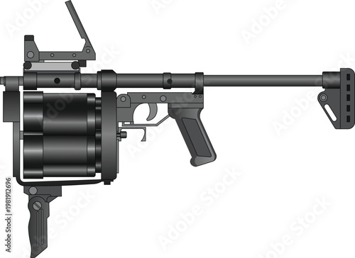 MGL grenade launcher side view vector illustration. Multiple grenade launcher illustration.