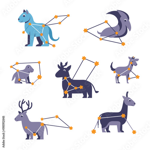 Cute Zodiac Constellations Animals Set, Stylized Astrology Symbols