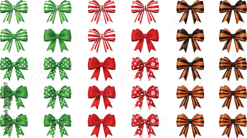 Colorful Ribbon Bow Vector Set with Polka Dots, Stripes, and Solid Colors for Gift Wrapping, Holiday, and Celebration Design