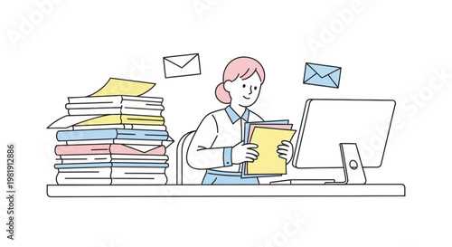 Woman working at office desk.