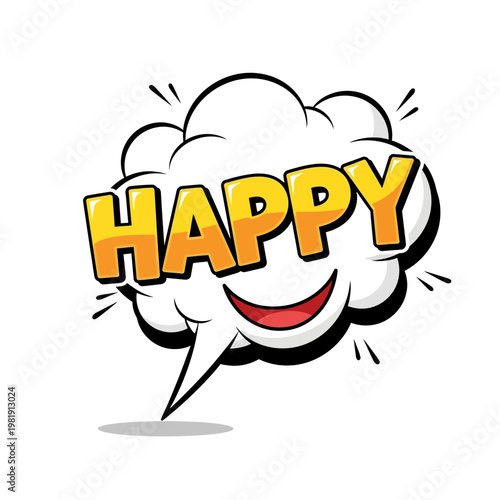 Happy Comic Speech Bubble with Smiling Face - Vector Illustration
