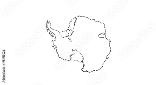 Antarctica continent outline map, white background, simple line drawing vector illustration.