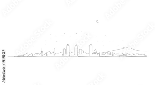 Minimalist Cityscape Line Art: Modern Skyline Silhouette on White Background