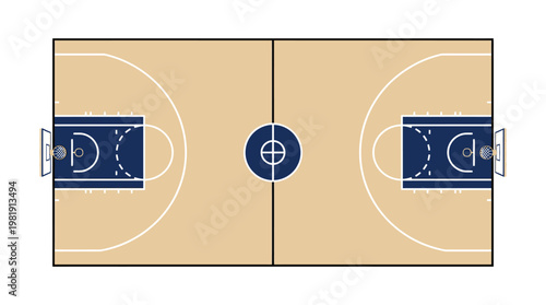 Fotografija Overhead view of a standard basketball court with all markings and hoops, ready for a game