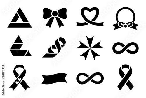 Collection of twelve unique vector icons featuring geometric shapes and symbols