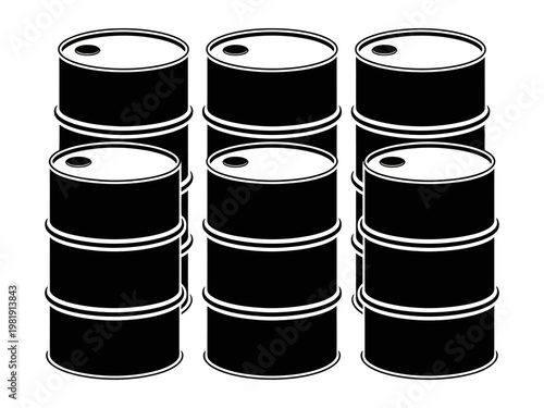 Vector of nine stacked oil barrels