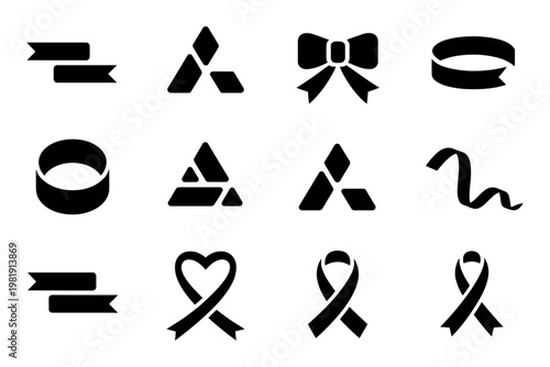 Set of vector icons featuring ribbons and bow designs