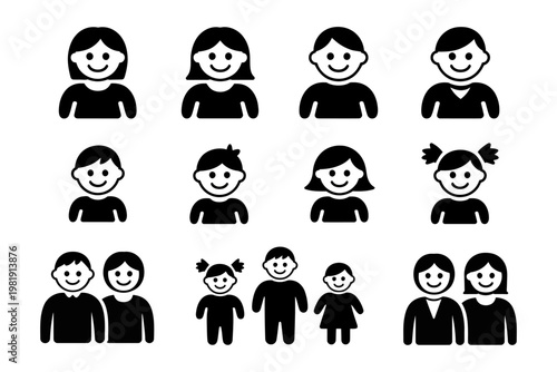 Set of vectors representing diverse family members and groups
