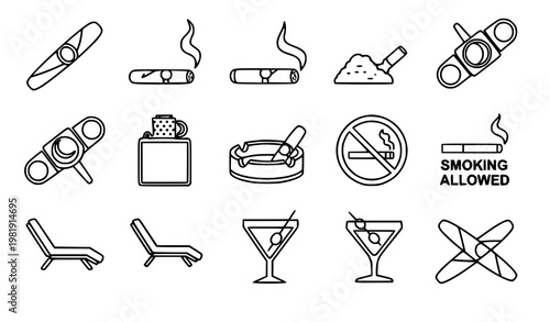 Cigar line icon set smoking tobacco vector collection