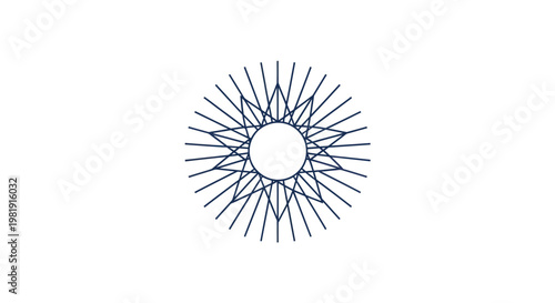 A centered, dark blue spoke design forms a circle around a blank circle on a white background