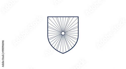 A heraldic shield displays a stylized bicycle wheel design, featuring a radial spoke pattern