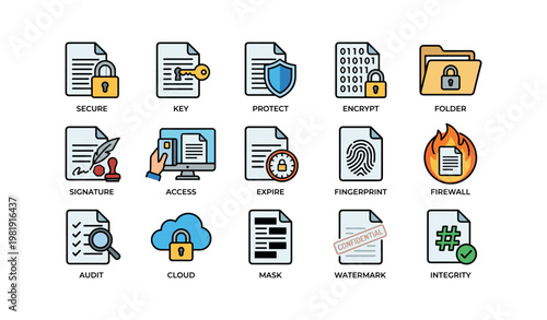 Cybersecurity icons illustrating data protection and encryption concepts