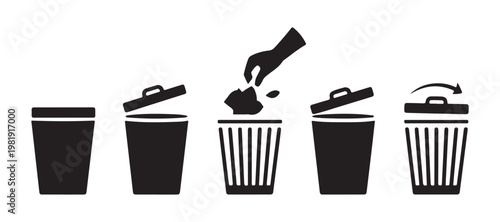 Trash can icon, waste basket line symbol, garbage bin outline signs, vector illustration isolated.