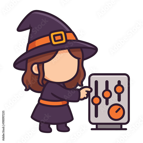 Witch Adjusting Audio Mixer Controls Flat Vector
