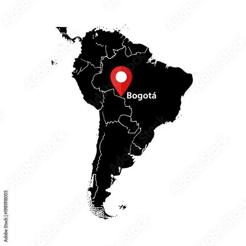 Bogot? location pinpointed on the South American continent in a minimalistic map design
