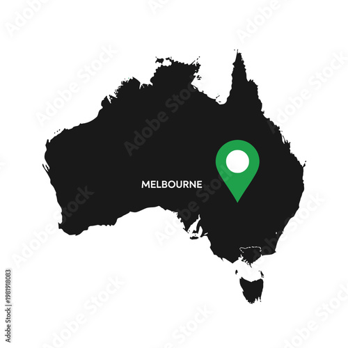 Australia map with Melbourne location pin for travel and tourism concept illustration