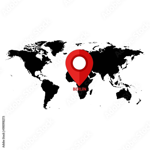 World map with Berlin highlighted for travel destination marketing and exploration