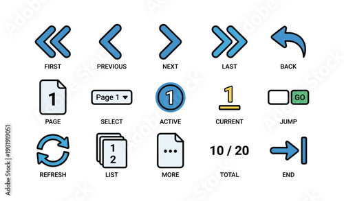 Navigation and pagination icons for web interface design
